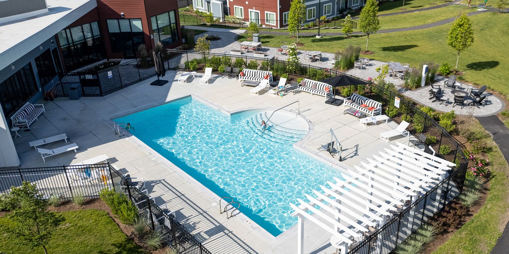 The Curtis Aerial View of Pool and Outdoor Lounge Area